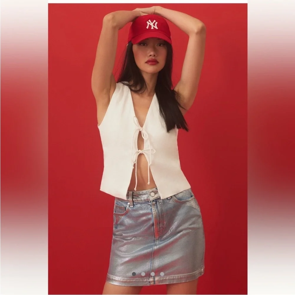 Pilcro Light Blue with silver metallic Mini Skirt - Picture 3 of 10